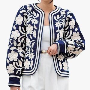 Floral Printed Navy and White Jacket